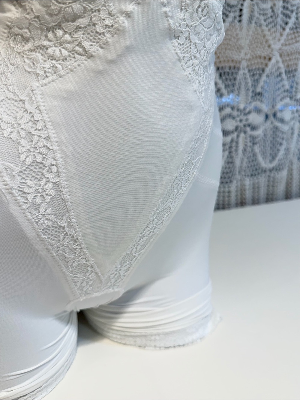 White lace girdle shapewear shorts slimming layer slip lingerie long leg retro - Picture 6 of 16